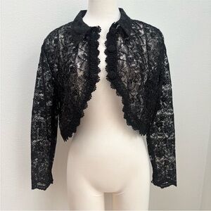 Cache Vintage Evening Jacket Sheer Lace Bolero Beaded Sequin Black Size Medium